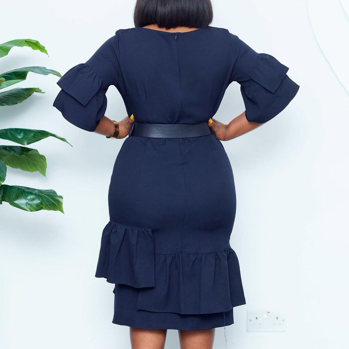Sexy Women Office Lady Plus Sizes Sheath Dresses with Belt