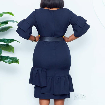 Sexy Women Office Lady Plus Sizes Sheath Dresses with Belt