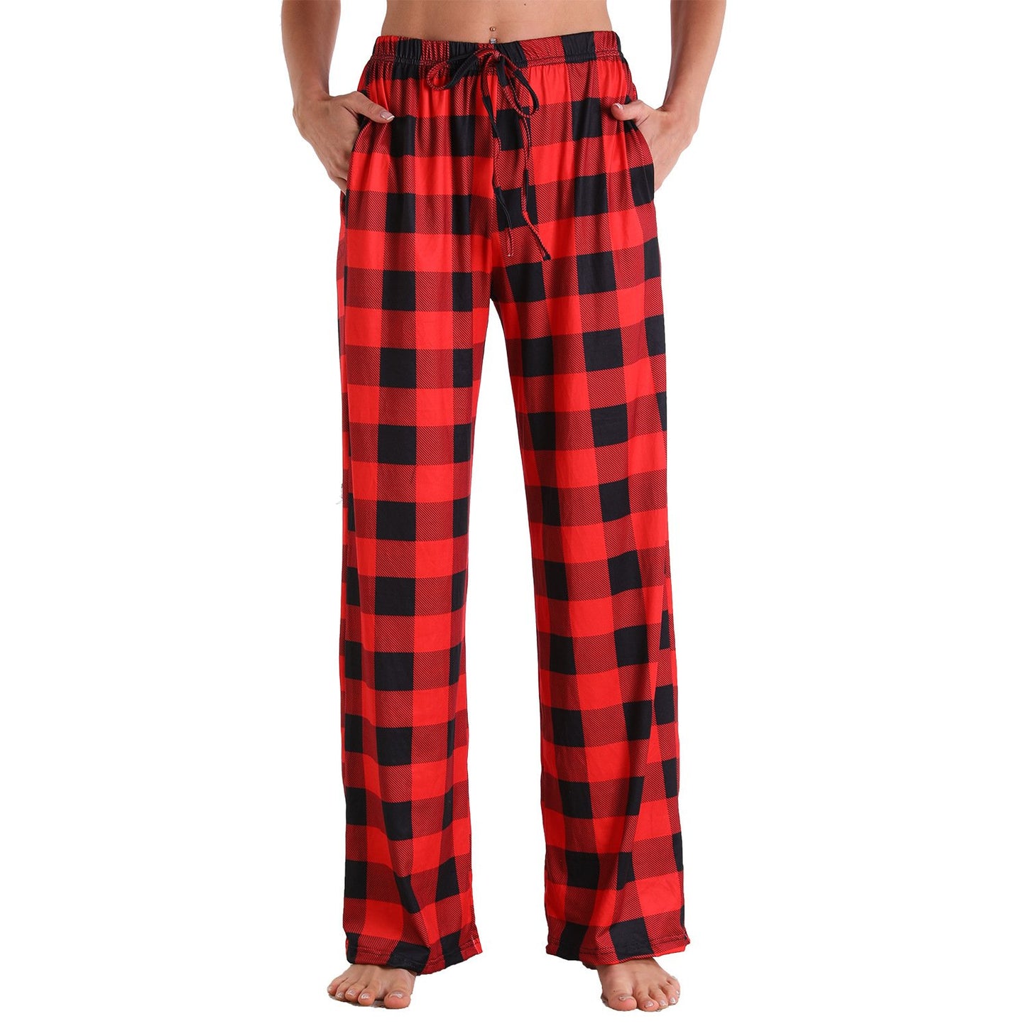 Causal Plaid Women Pajamas Pants Elastic Cord