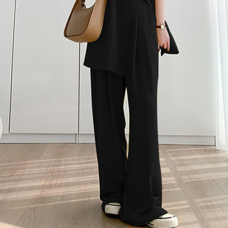 Elegant Short Sleeves Blazer and Wide Leg Pants Summer Outfits for Women