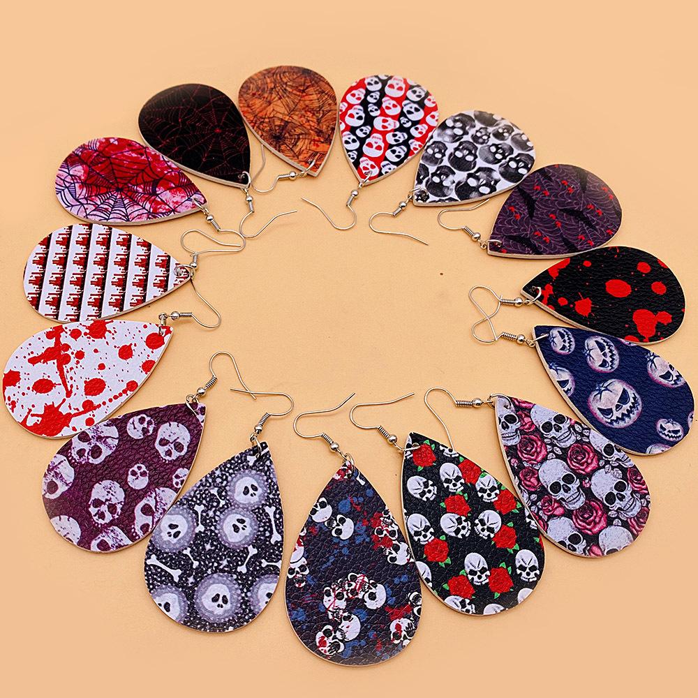 Happy Halloween Skeleton Spider Print Earrings 2 Sets
