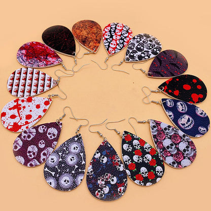 Happy Halloween Skeleton Spider Print Earrings 2 Sets
