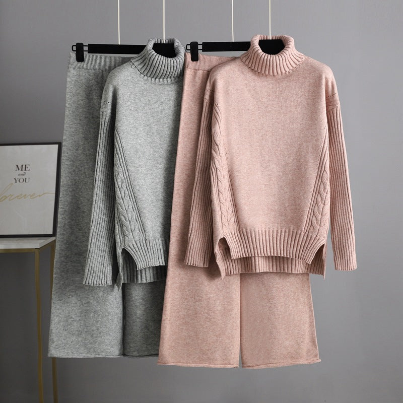 Casual Women Winter Turtleneck Sweaters and Pants Sets