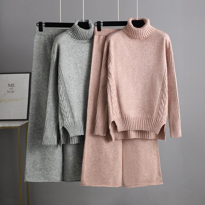 Casual Women Winter Turtleneck Sweaters and Pants Sets