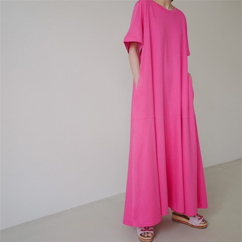 Casual Simple Design Plus Sizes Short Sleeves Long Dresses