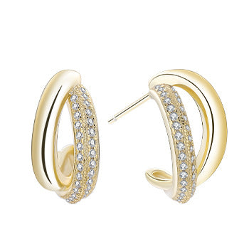 Diamond Inlay Designed Sterling Silver Stud Earrings for Women