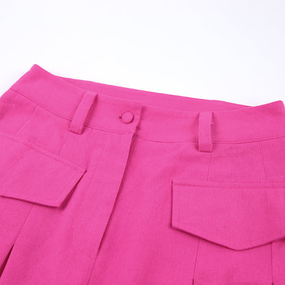 Rose Red High Waist Wide Legs Pants for Women