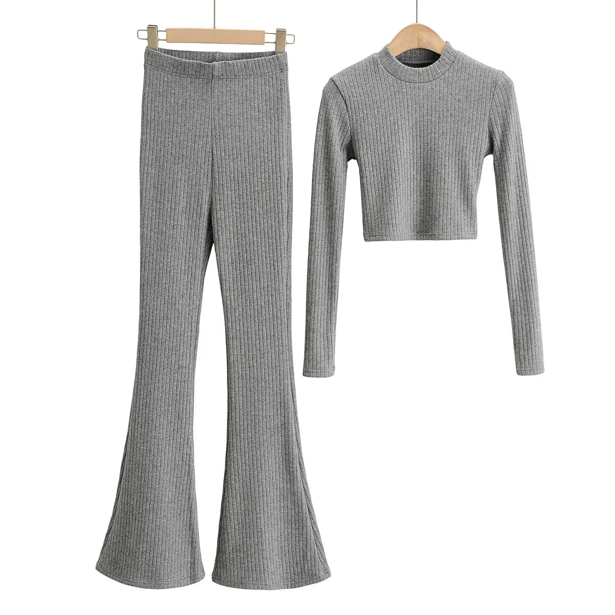 Sexy Women Knitting Midriff Baring Tops And High Waist Pants