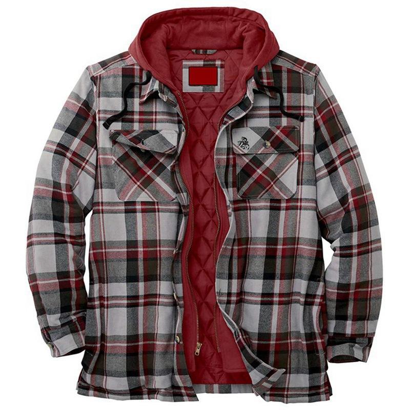 Long Sleeves Plaid Hoodies Winter Overcoat for Men-STYLEGOING