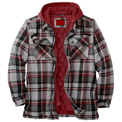 Long Sleeves Plaid Hoodies Winter Overcoat for Men-STYLEGOING
