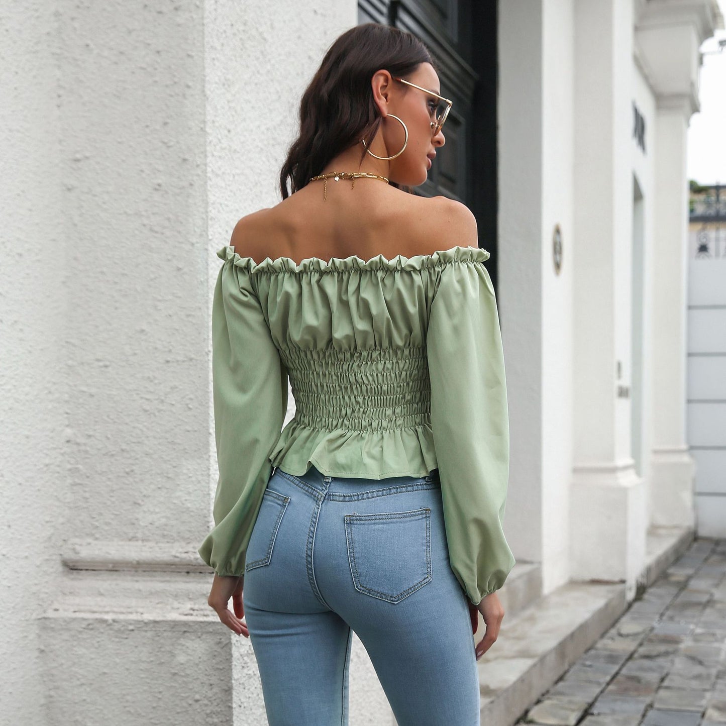 Sexy Off The Shoulder Chiffon Summer Long Sleeves Top