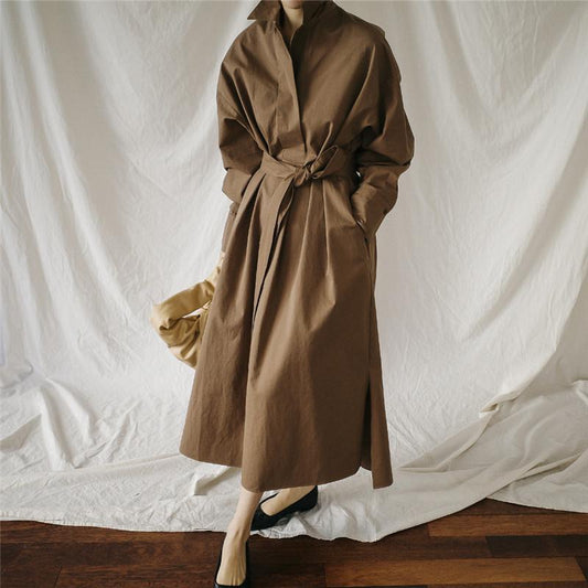 Class Bowknot Long Sleeves Maxi Shirt Dresses-STYLEGOING