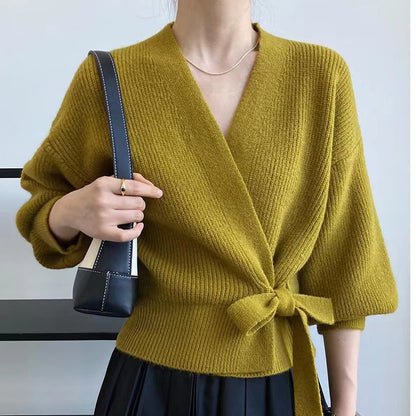 Vintage V Neck Knitted Short Sweaters