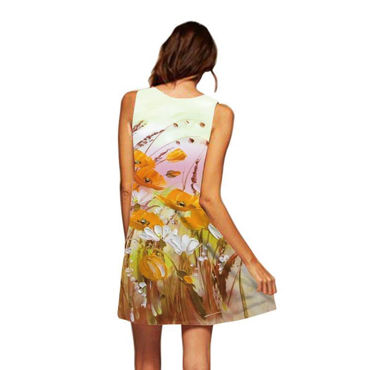 Summer 3D Floral Print Sleeveless Mini Short Dresses-STYLEGOING