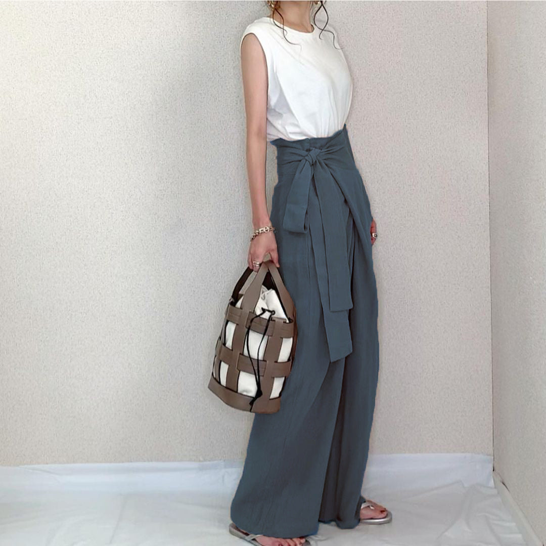 Casual High Waist Linen Lace Up Women Cozy Pants