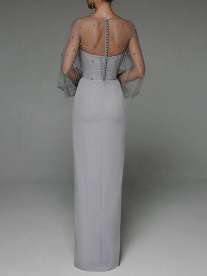Elegant Strapless Pearl Design Long Dresses for Women