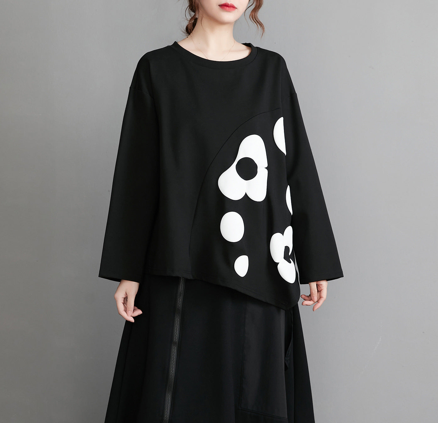 Black Floral Design Plus Sizes Spring Hoodies