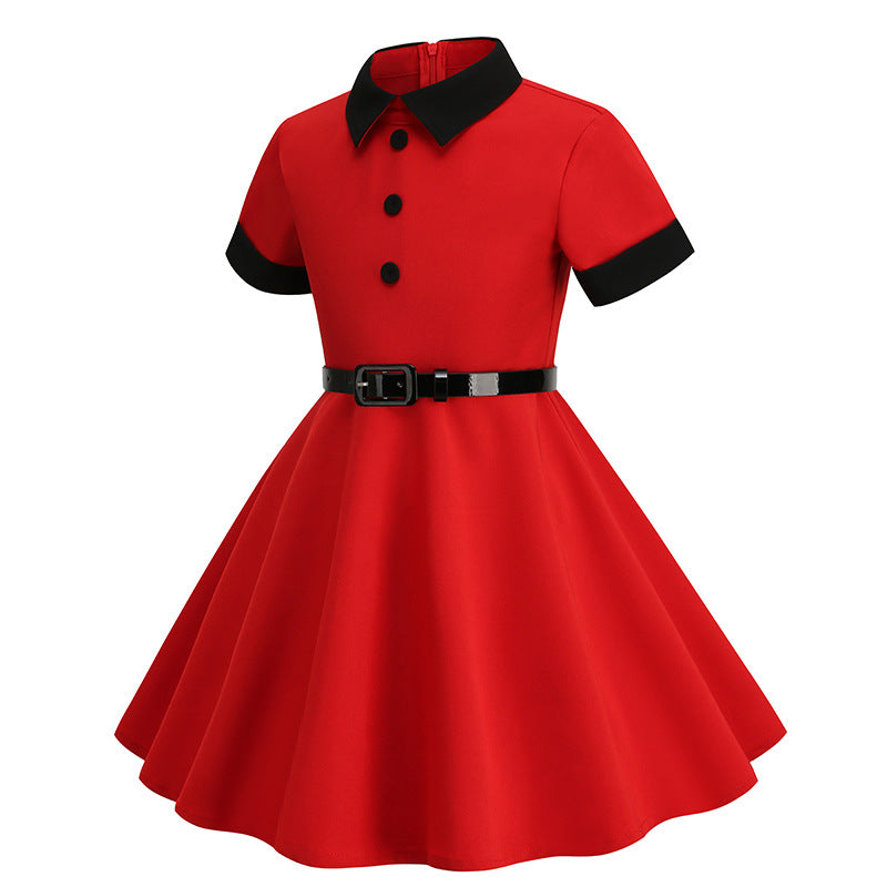 Vintage Short Sleeves Kids Dresses with Belt