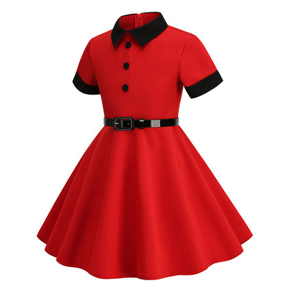 Vintage Short Sleeves Kids Dresses with Belt