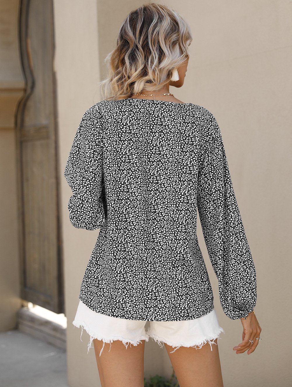 Women Small Foral V Neck Summer Top Blouses-STYLEGOING