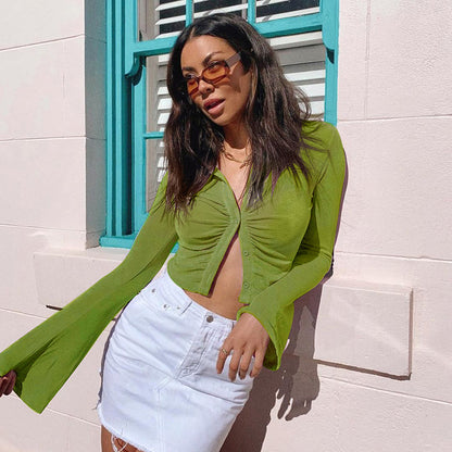 Women Knitting Midriff Baring Fall Short Tops