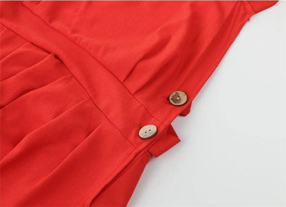 Red Women Strps Midi Length Dresses-STYLEGOING