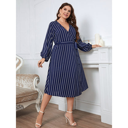 Women Striped Plus Sizes Dresses