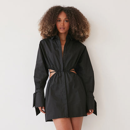 Sexy Waist Baring Long Sleeves Women Short Shirts Dresses