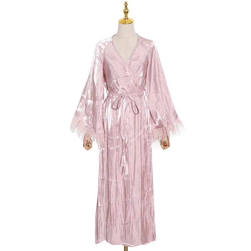 Luxury Elegant Feather Design Pink Long Dresses