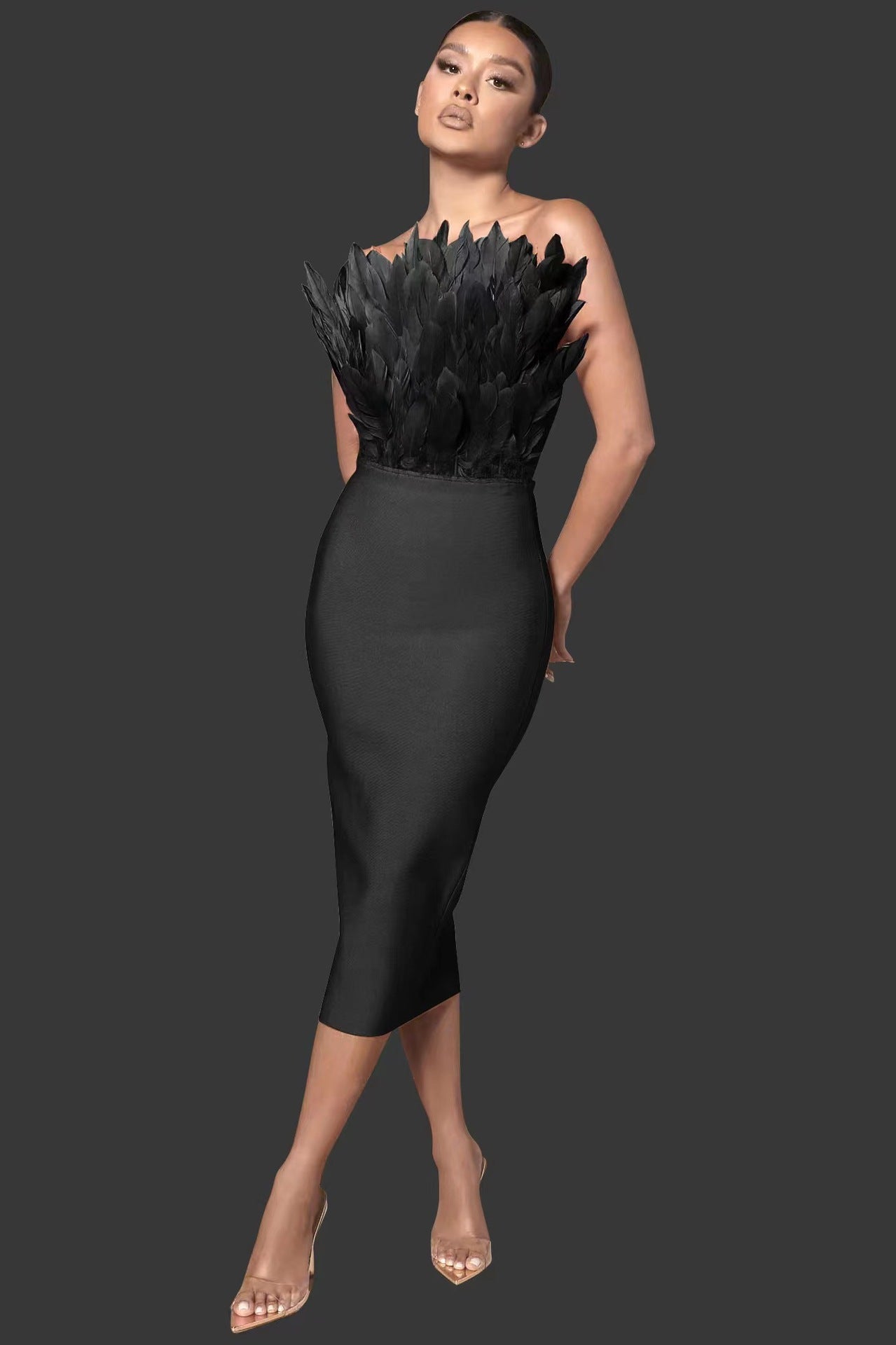 Sexy Designed Feather Sheath Evening Party Dresses