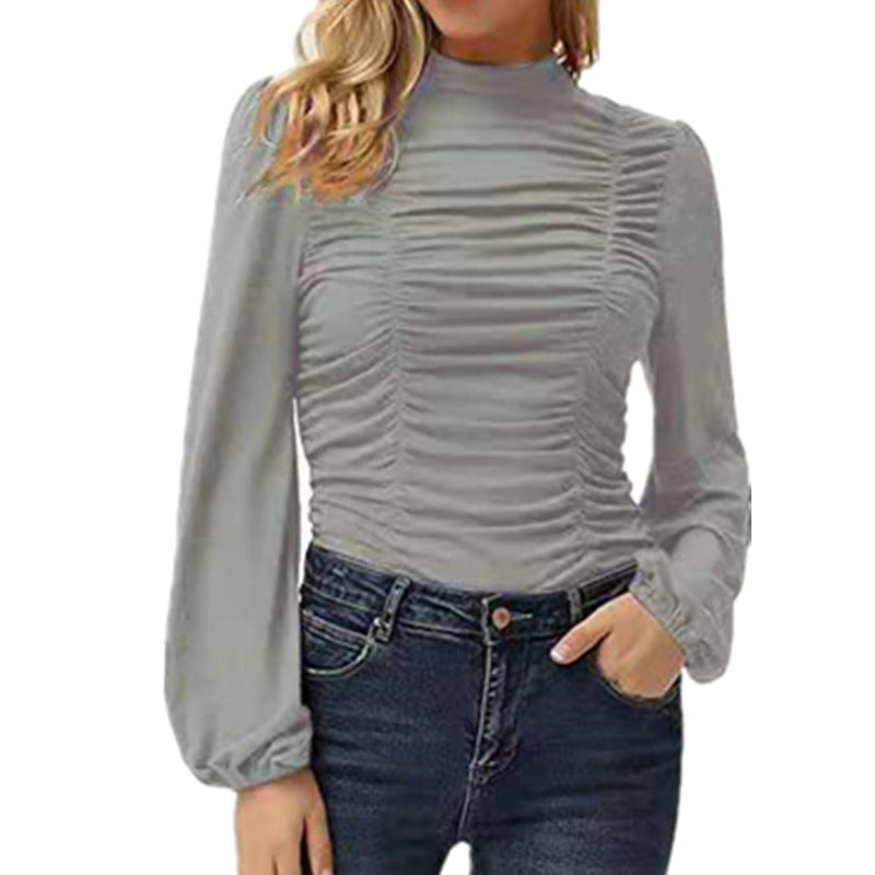 Spring High Neck Women Tight Long Sleeves T Shirts