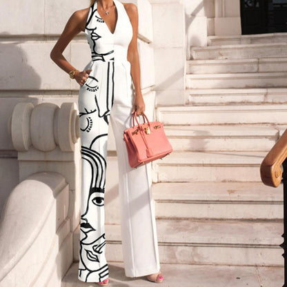 Sexy One Shoulder Print Summer Overalls Jumpsuits