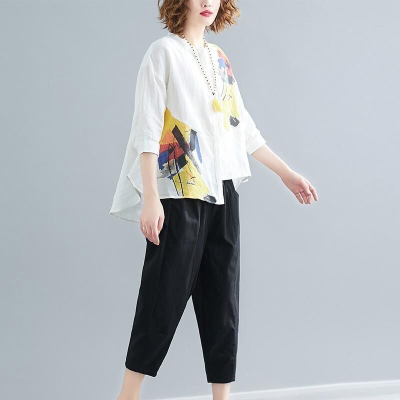 Women Chiffon Irregular Shirts and Harem Pants Summer Outfits