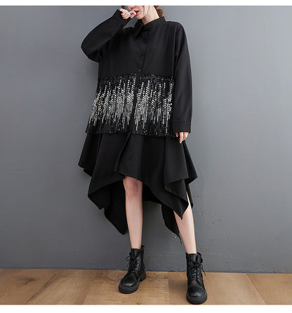 Black Irregular Plus Sizes Long Cozy Dresses