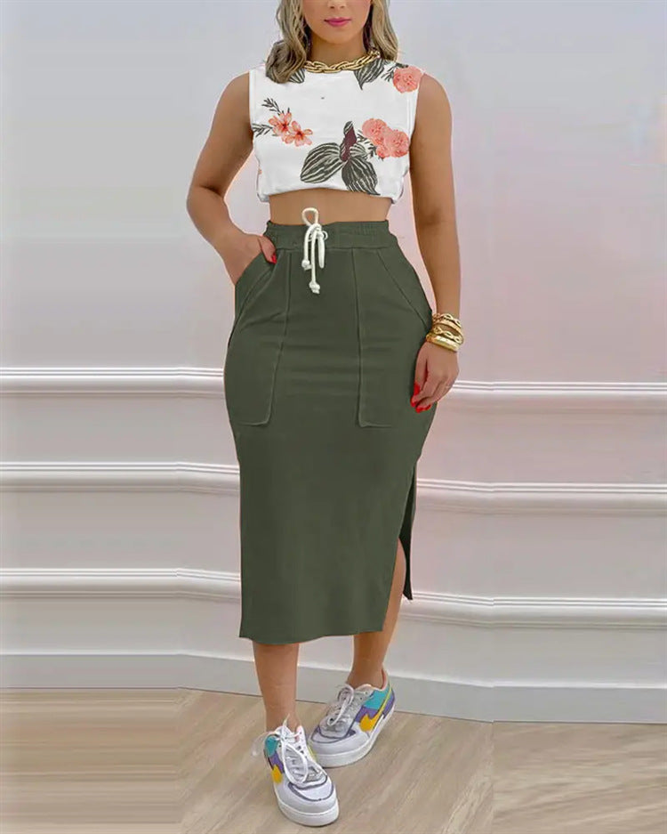 Casual Women Two Pieces Suits Tops and Skirts