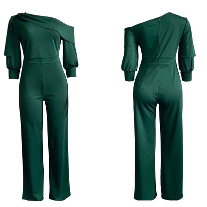Sexy One Shoulder Long Sleeves Plus Sizes Jumpsuits