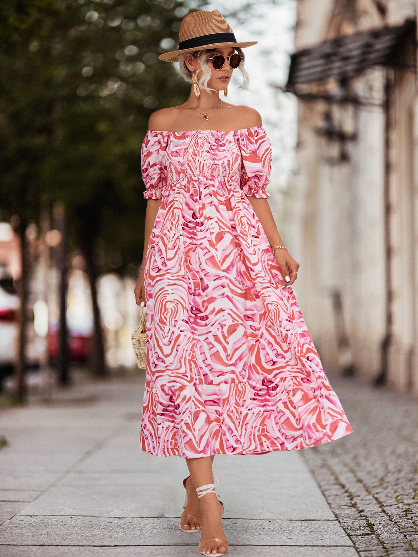 Casual Off The Shoulder Floral Print Summer Dresses