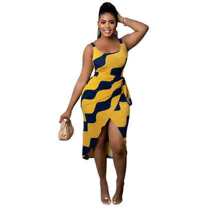 Sexy Unfixed Print Split Front Sexy Women Dresses