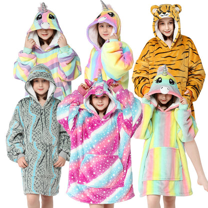 Unicorn Design Velvet Lazy Throw Blanket Sleepwear for Kids