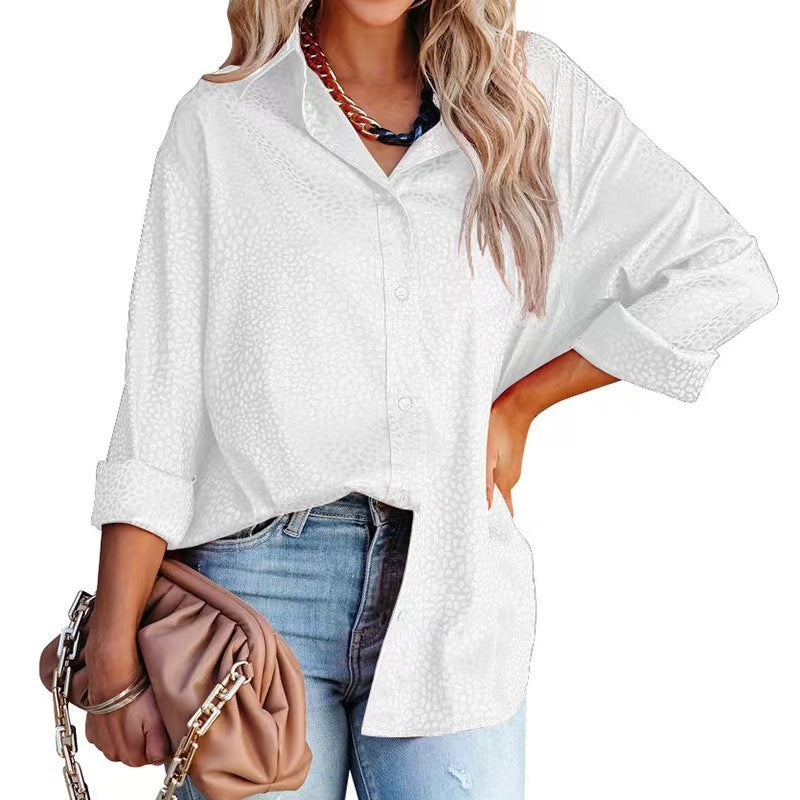 Leisure Satin Turnover Collar Long Sleeves Shirts