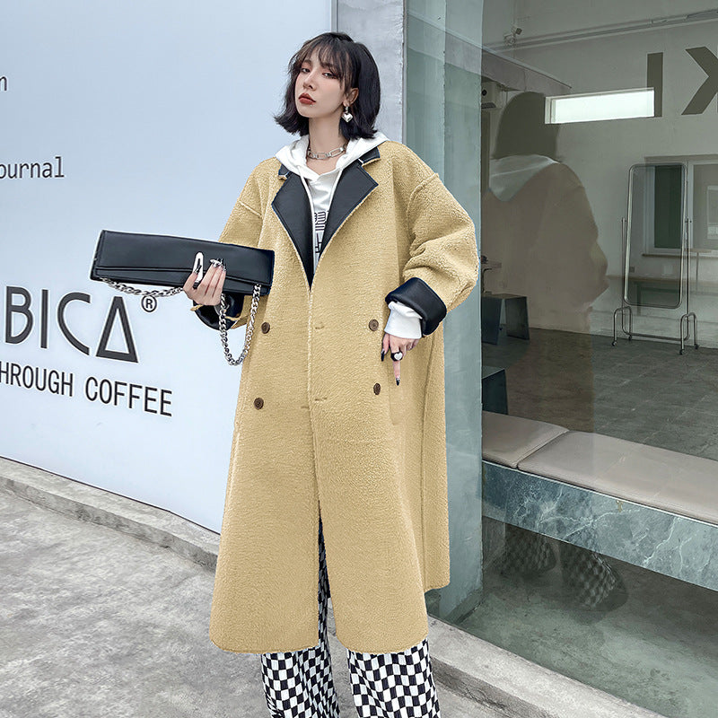 Reversible Leather Fur Thicken Winter Blazer Long Overcoat
