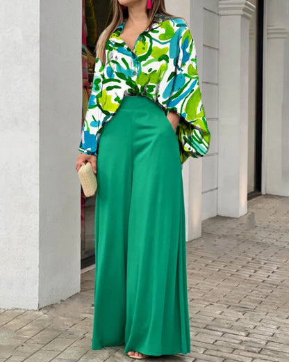 Loose Summer Two Pieces Wide Legs Women Suits