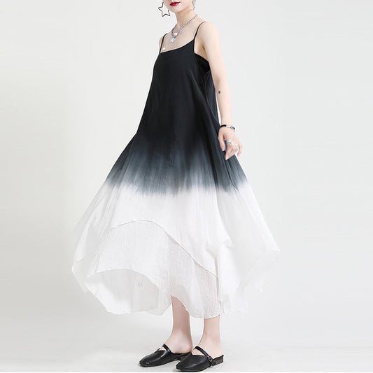 Summer Linen Dyed Irregular Sleeveless Long Dresses
