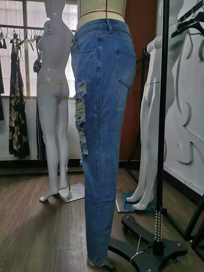 Casual Women Broken Holes Denim Jeans--Free Shipping at meselling99
