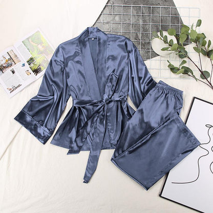 Women Satin Lace Up Fall Sleepwear Suits for Women