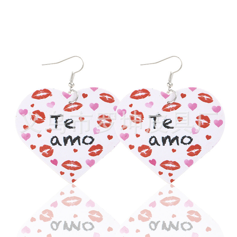 3pcs/Set Pu Leather Sweetheart Design Pink Earrings for Women