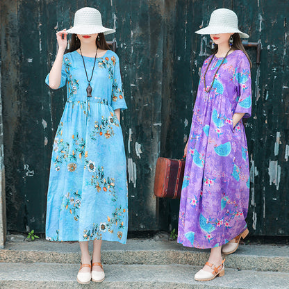 Ethinc Line Summer Half Sleeves Women Long Dresses