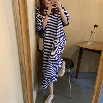 Designed Striped Summer Plus Sizes T Shirts Dresses