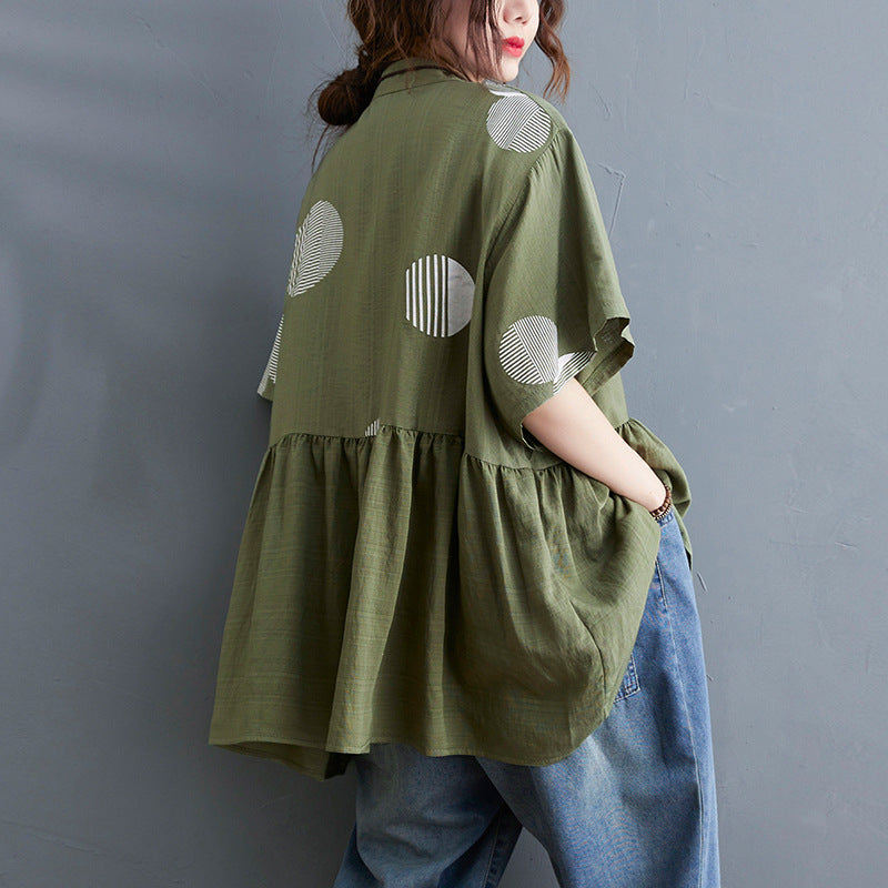 Casual Summer Dot Design Stand Collar Plus Sizes Shirts