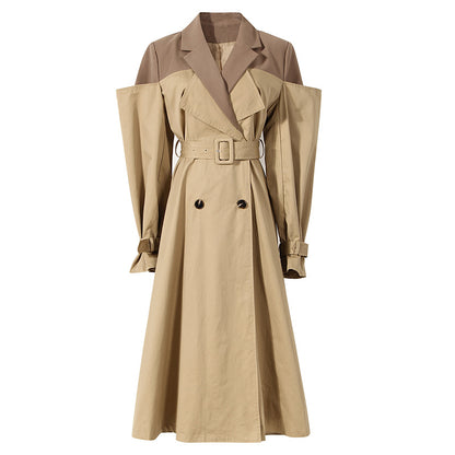 Designed Khaki Color Women Fall Trenchcoat